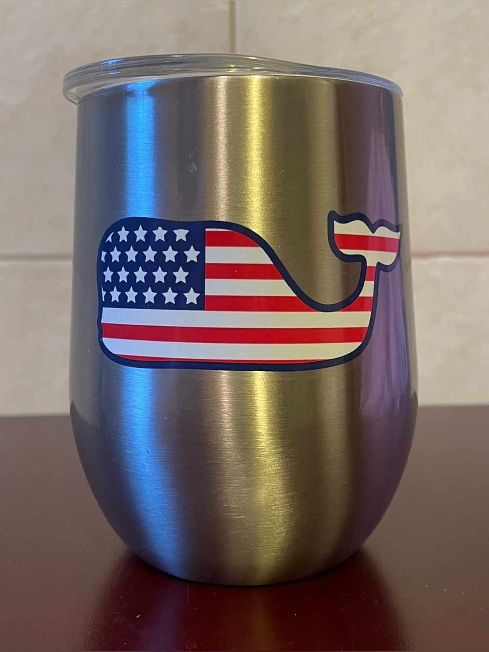 NWT VINEYARD VINES x TARGET SILVER FLAG WHALE LID WINE CUP TUMBLER Travel Beach